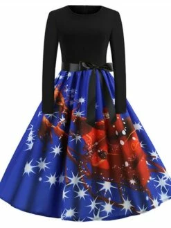 Women's Christmas Swing DressKnee Length Dress Green Blue Purple Red Long Sleeve Print Snowflake Bow Print Fall Winter Crew Neck Stylish 2022 S M L XL 2XL -LIGHTINTHEBOX Shop lmvluf1658813908771