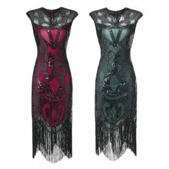 Women's Retro 1920s Fringe Dress Midi Dress Party Halloween Sequins Tassel Fringe Geometric Crewneck Sleeveless Regular Fit Spring Fall 2023 Black Red S M L XL