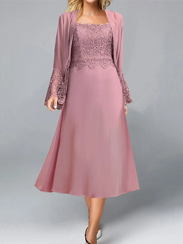 Women's Two Piece Dress Set Party Dress Lace Dress Party Outdoor Fashion Streetwear Lace Patchwork Midi Dress Crew Neck Long Sleeve Plain Regular Fit Purple Fall Winter S M L XL XXL 4 Women's Two Piece Dress Set Party Dress Lace Dress Party Outdoor Fashion Streetwear Lace Patchwork Midi Dress Crew Neck Long Sleeve Plain Regular Fit Purple Fall Winter S M L XL XXL - Image 2