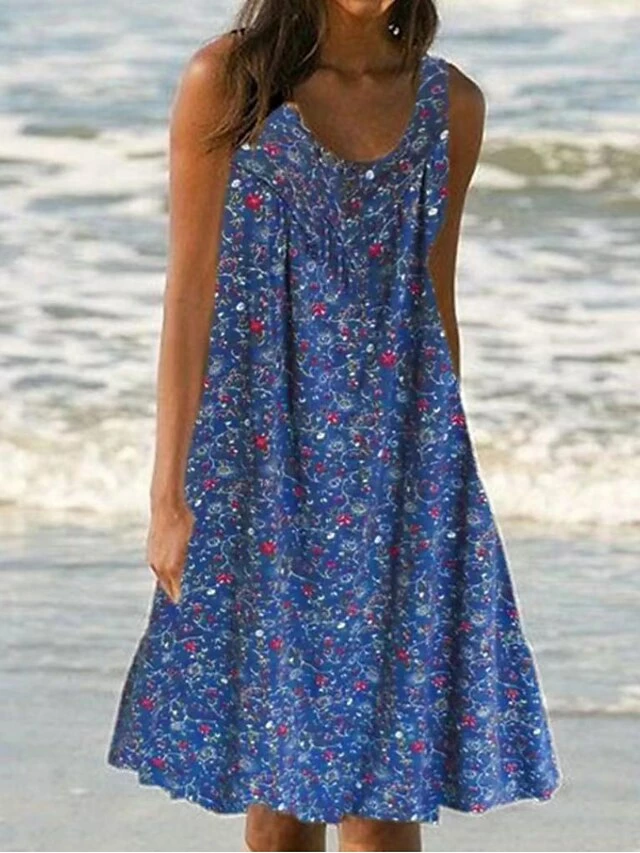 Women's Casual Dress Midi Dress Dark Gray Beige Light Blue Sleeveless Floral Backless Spring Summer Crew Neck Stylish 2023 M L XL XXL 3XL 4XL 5 Women's Casual Dress Midi Dress Dark Gray Beige Light Blue Sleeveless Floral Backless Spring Summer Crew Neck Stylish 2023 M L XL XXL 3XL 4XL - Image 3