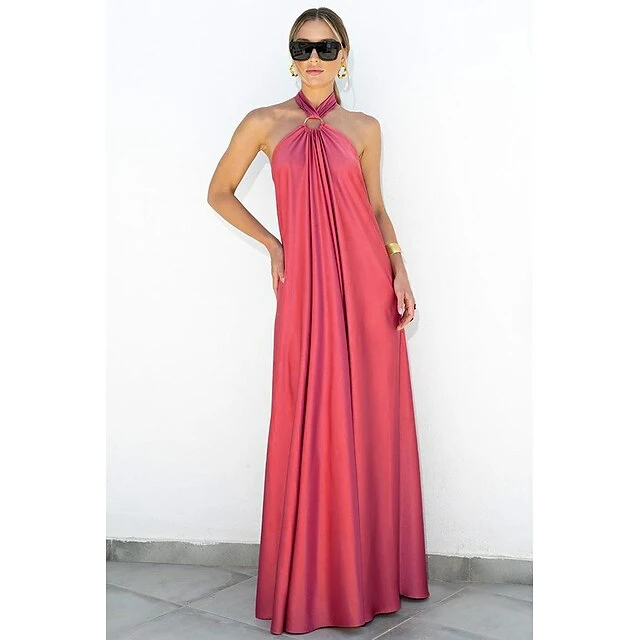 Women's Party Dress Satin Dress Long Dress Maxi Dress Blue Orange Green Sleeveless Pure Color Backless Summer Spring Halter Neck Fashion Loose Fit 2023 S M L XL 8 Women's Party Dress Satin Dress Long Dress Maxi Dress Blue Orange Green Sleeveless Pure Color Backless Summer Spring Halter Neck Fashion Loose Fit 2023 S M L XL - Image 6