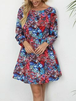 Women's Work Dress A Line Dress Fashion Mini Dress Print Crew Neck Long Sleeve Floral Loose Fit Red Blue Orange Fall S M L XL XXL -LIGHTINTHEBOX Shop lpewzw1693300575266