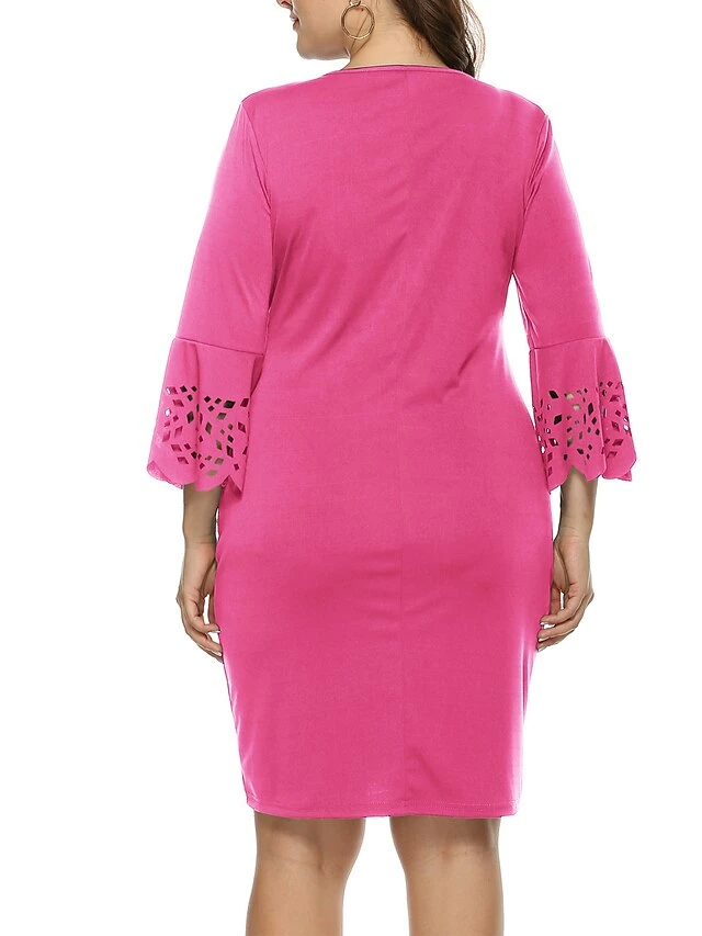 Women‘s Plus Size Curve Party Dress Wedding Guest Dress Black Dress Bodycon Mini Dress Pink 3/4 Length Sleeve Pure Color Patchwork Fall Winter Autumn Crew Neck Fashion Wedding Guest Vacation 9 Women‘s Plus Size Curve Party Dress Wedding Guest Dress Black Dress Bodycon Mini Dress Pink 3/4 Length Sleeve Pure Color Patchwork Fall Winter Autumn Crew Neck Fashion Wedding Guest Vacation - Image 7