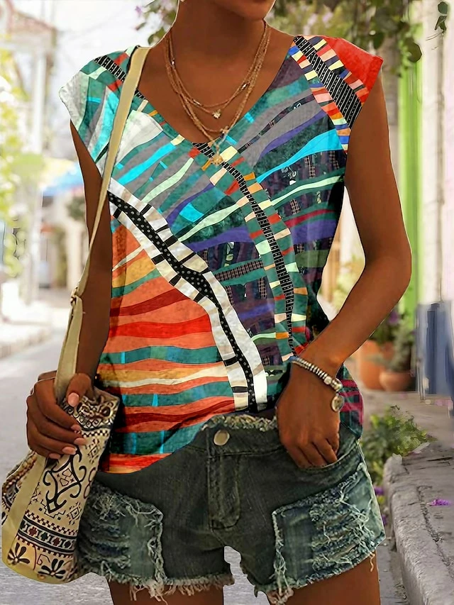 Women's Tank Top Yellow Blue Purple Graphic Print Sleeveless Casual Basic V Neck Regular Fit 3 Women's Tank Top Yellow Blue Purple Graphic Print Sleeveless Casual Basic V Neck Regular Fit