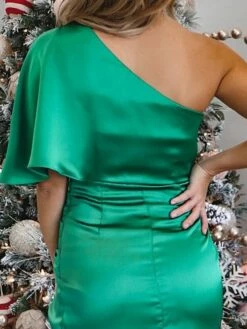 Women‘s Wedding Guest Dress Party Dress Satin Dress Midi Dress Green Black Gold Orange Navy Blue Short Sleeve Solid Color Ruched Spring Summer Off Shoulder Elegant & Luxurious 2022 S M L XL -LIGHTINTHEBOX Shop lqkean1693288910615