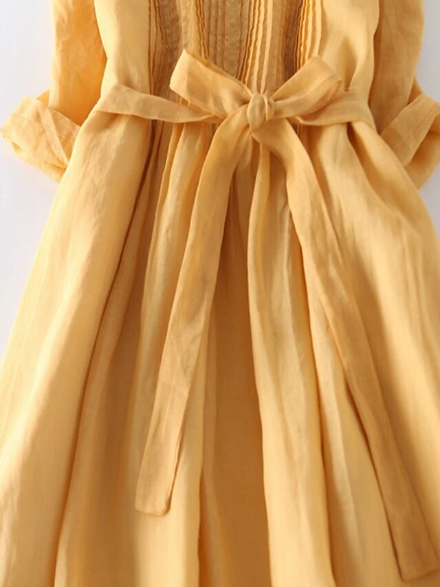 Women's Casual Dress A Line Dress Midi Dress Polyester Fashion Daily Outdoor Daily Vacation Crew Neck Ruched Tie Belt Long Sleeve Fall Winter Autumn 2023 Loose Fit Yellow Pink Purple Plain M L XL 2XL 15 Women's Casual Dress A Line Dress Midi Dress Polyester Fashion Daily Outdoor Daily Vacation Crew Neck Ruched Tie Belt Long Sleeve Fall Winter Autumn 2023 Loose Fit Yellow Pink Purple Plain M L XL 2XL - Image 13