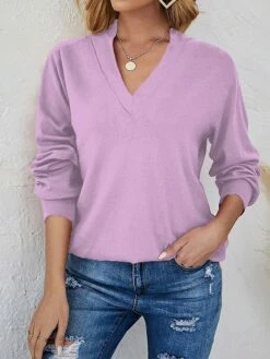 Women's Shirt Blouse Purple Green Grey Plain Long Sleeve Casual Daily Basic Neon & Bright V Neck Regular Fit Fall & Winter