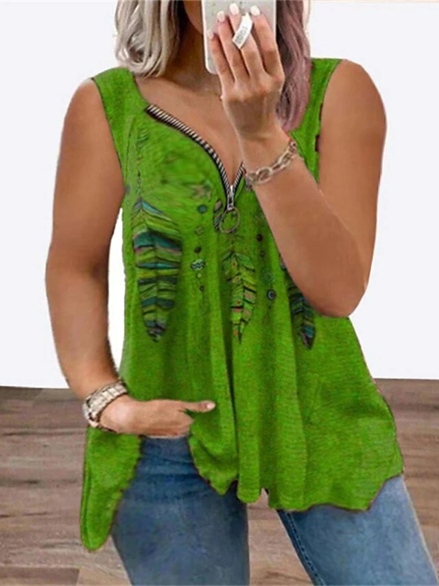 Women's Plus Size T Shirt Tee Black Wine Purple Graphic Zipper Print Sleeveless Daily Going Out Weekend Streetwear V Neck Regular Fit Summer Spring 4 Women's Plus Size T Shirt Tee Black Wine Purple Graphic Zipper Print Sleeveless Daily Going Out Weekend Streetwear V Neck Regular Fit Summer Spring - Image 2