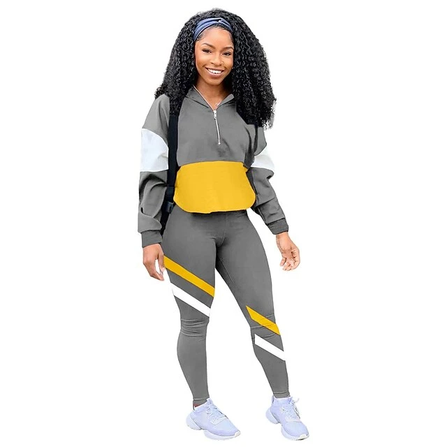 Women's Tracksuit Sweatsuit 2 Piece Casual Long Sleeve Thermal Warm Breathable Moisture Wicking Fitness Running Jogging Sportswear Activewear Color Block Violet Fluorescence+Green Black / Sweatshirt 3 Women's Tracksuit Sweatsuit 2 Piece Casual Long Sleeve Thermal Warm Breathable Moisture Wicking Fitness Running Jogging Sportswear Activewear Color Block Violet Fluorescence+Green Black / Sweatshirt