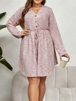 Women's Plus Size Curve Casual Dress Winter Dress Sheath Dress Plain Midi Dress Long Sleeve Lace Up Button V Neck Fashion Outdoor Pink Fall Winter XL XXL 3XL 4XL 18 Women's Plus Size Curve Casual Dress Winter Dress Sheath Dress Plain Midi Dress Long Sleeve Lace Up Button V Neck Fashion Outdoor Pink Fall Winter XL XXL 3XL 4XL -LIGHTINTHEBOX Shop lrggvv1695095533712