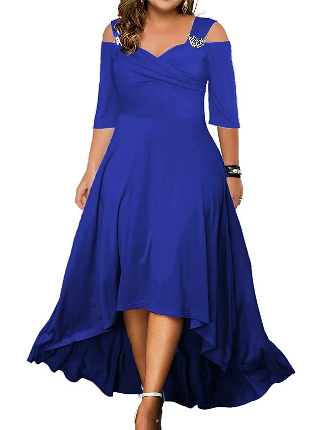 Women‘s Plus Size Curve Party Dress Swing Dress Formal Dress Solid Color Midi Dress Half Sleeve Hollow Out Plus High Low V Neck Elegant Party Black White Summer Spring L XL XXL 3XL 4XL 18 Women‘s Plus Size Curve Party Dress Swing Dress Formal Dress Solid Color Midi Dress Half Sleeve Hollow Out Plus High Low V Neck Elegant Party Black White Summer Spring L XL XXL 3XL 4XL - Image 16