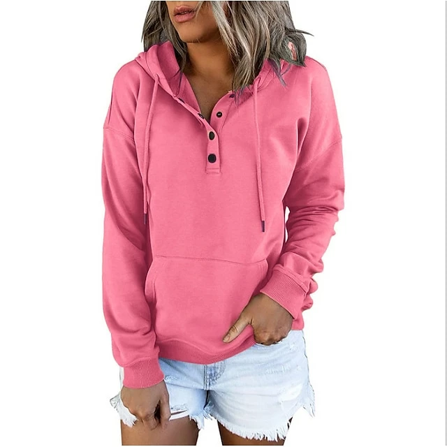 Hoodie Women's Wine Red Black Pink Solid Colored Button Pocket Street Daily Daily Basic Hooded S 8 Hoodie Women's Wine Red Black Pink Solid Colored Button Pocket Street Daily Daily Basic Hooded S - Image 6