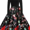 Women's Christmas Knee Length Dress Green White Black Rainbow Red Long Sleeve Print Snowflake Santa Claus Print Fall Winter Crew Neck Casual Vintage Party 2022 S M L XL XXL