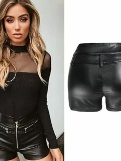 Women's Shorts Hot Pants Faux Leather Black Mid Waist Fashion Party Daily Weekend Pocket Micro-elastic Short Comfort Plain S M L XL XXL -LIGHTINTHEBOX Shop ltgaod1639144229396