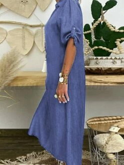 Women's Shirt Dress Maxi Long Dress Winter Dress Daily Vacation Cotton Casual Shirt Collar Split Long Sleeve Summer Spring Fall 2023 Loose Fit Light Blue Navy Blue Pure Color S M L XL 2XL -LIGHTINTHEBOX Shop ltigej1687947216032