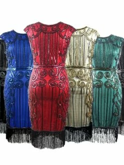 Women's Retro 1920s Fringe Dress Midi Dress Party Halloween Sequins Tassel Fringe Floral Crewneck Sleeveless Regular Fit Spring Fall 2023 Black Burgundy S M L XL