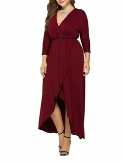 Women's Plus Size Work Dress Black Dress A Line Dress Fashion Long Dress Maxi Dress Ruched V Neck Long Sleeve Plain Loose Fit Black Wine Dark Green Fall XL XXL 3XL 4XL -LIGHTINTHEBOX Shop lunyuo1693203509840