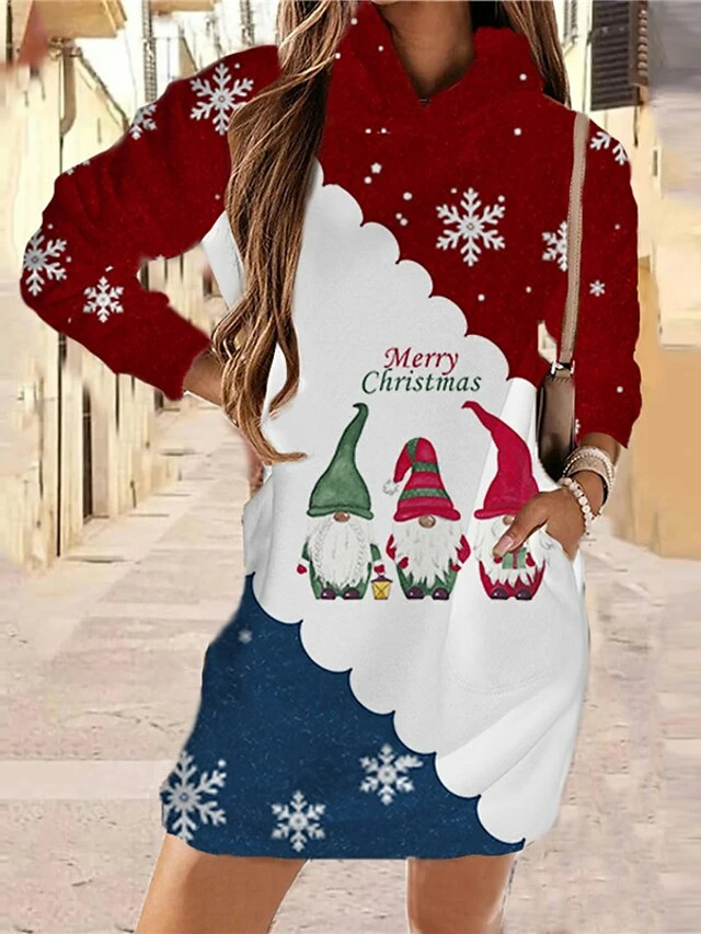 Women‘s Christmas Hoodie Dress Winter DressShort Mini Dress Blue Red Long Sleeve Letter Snowflake Pocket Print Fall Winter Hooded Vacation Casual 2022 S M L XL XXL 3XL 5 Women‘s Christmas Hoodie Dress Winter DressShort Mini Dress Blue Red Long Sleeve Letter Snowflake Pocket Print Fall Winter Hooded Vacation Casual 2022 S M L XL XXL 3XL - Image 3