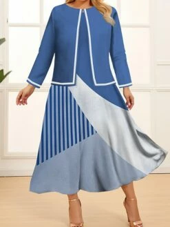 Women's Plus Size Curve Two Piece Dress Set Casual Dress Swing Dress Outdoor Office Fashion Streetwear Print Midi Dress Crew Neck Long Sleeve Geometric Color Block Wine Blue Khaki Spring Fall L 9 Women's Plus Size Curve Two Piece Dress Set Casual Dress Swing Dress Outdoor Office Fashion Streetwear Print Midi Dress Crew Neck Long Sleeve Geometric Color Block Wine Blue Khaki Spring Fall L -LIGHTINTHEBOX Shop lwhcde1691723056883