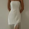 Women's Fringe Dress Bodycon Midi Dress White Black Sleeveless Pure Color Backless Tassel Fringe Spring Summer Strapless Stylish Elegant Sexy Slim 2022 S M L / Party Dress -LIGHTINTHEBOX Shop lwyzqo1655372868631