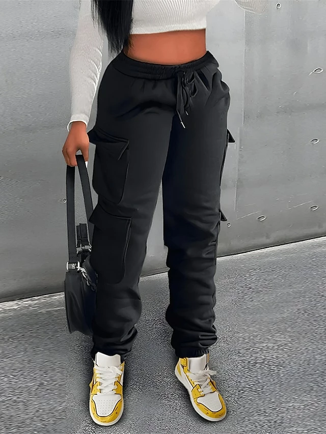 Women's Cargo Pants Sweatpants Chinos Full Length Micro-elastic High Waist Fashion Streetwear Street Daily Black Green S M Fall Winter 7 Women's Cargo Pants Sweatpants Chinos Full Length Micro-elastic High Waist Fashion Streetwear Street Daily Black Green S M Fall Winter - Image 5