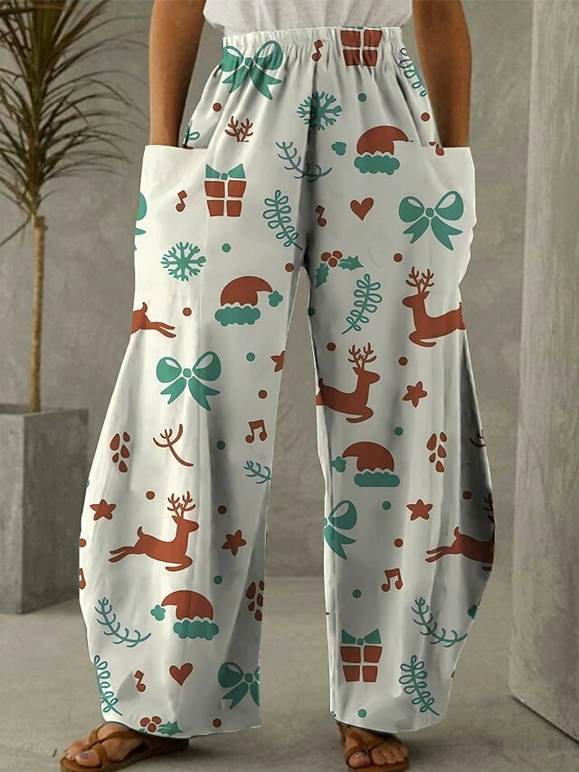 Women's Pants Trousers Bloomers Full Length Faux Linen Trousers Christmas Christmas Festival Rice White White S M Fall & Winter 5 Women's Pants Trousers Bloomers Full Length Faux Linen Trousers Christmas Christmas Festival Rice White White S M Fall & Winter - Image 3