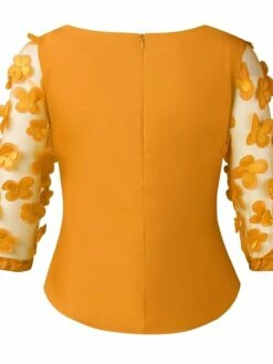 Women's Shirt Blouse Solid Color Lace Bow 3/4 Length Sleeve Work Daily Vintage Fashion Elegant Crew Neck Regular Fit Spring Fall -LIGHTINTHEBOX Shop lzblhg1647402392017