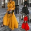 Women‘s Party Dress Wedding Guest Dress Satin Dress Swing Dress Long Dress Maxi Dress Black Yellow Red Long Sleeve Pure Color Lace Up Fall Autumn Stand Collar Modern Winter Dress 2023 S M L XL XXL -LIGHTINTHEBOX Shop lzcziq1677845212185