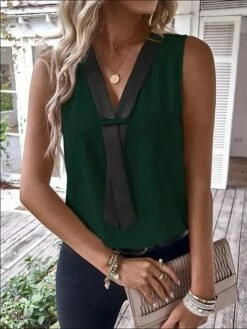 Women's Tank Top Black Brown Green Color Block Sleeveless Casual Basic V Neck Regular Fit -LIGHTINTHEBOX Shop lzppuj1679912971929