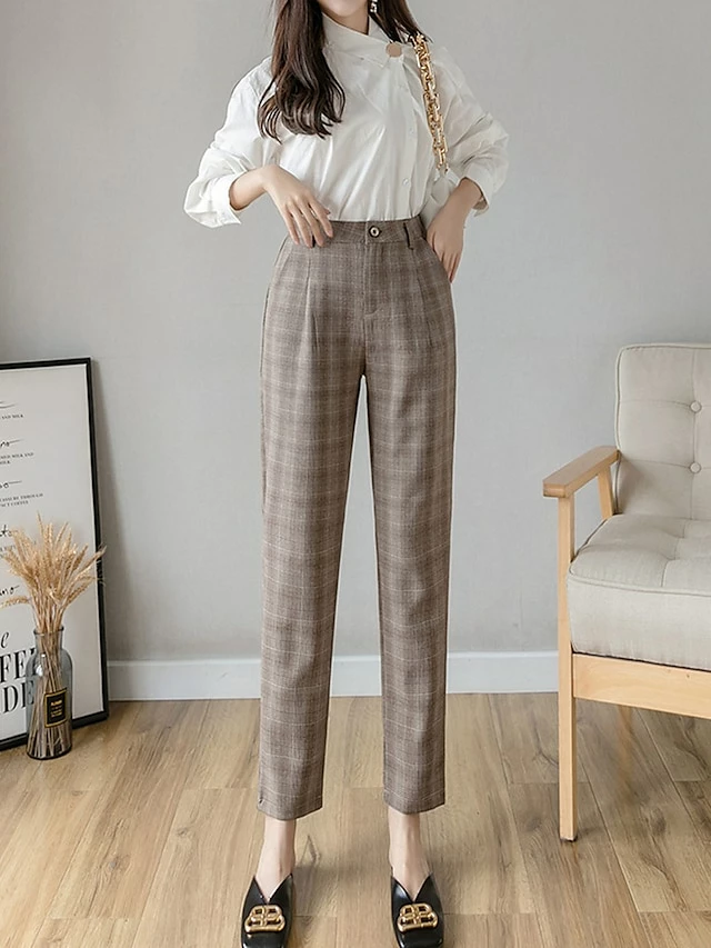 Women's Dress Pants Cropped Pants Ankle-Length Cotton Print Micro-elastic High Waist Fashion Streetwear Formal Work Grey Coffee S M Fall Winter 14 Women's Dress Pants Cropped Pants Ankle-Length Cotton Print Micro-elastic High Waist Fashion Streetwear Formal Work Grey Coffee S M Fall Winter - Image 12