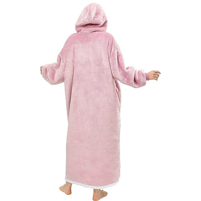 Women‘s Christmas Couple‘s Pajamas Nightgown Wearable Blanket Hoodie Blanket Pure Color Warm Comfort Oversized Home Daily Fleece Warm Hoodie Long Sleeve Pocket Winter Fall Pink Wine 11 Women‘s Christmas Couple‘s Pajamas Nightgown Wearable Blanket Hoodie Blanket Pure Color Warm Comfort Oversized Home Daily Fleece Warm Hoodie Long Sleeve Pocket Winter Fall Pink Wine - Image 9