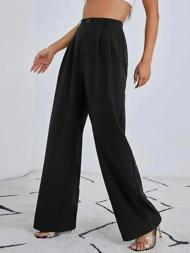 Women's Dress Pants Culottes Wide Leg Wide Leg Full Length Pocket Baggy Micro-elastic High Waist Simple Chino Casual Going Out Black S M Spring, Fall, Winter, Summer 3 Women's Dress Pants Culottes Wide Leg Wide Leg Full Length Pocket Baggy Micro-elastic High Waist Simple Chino Casual Going Out Black S M Spring, Fall, Winter, Summer