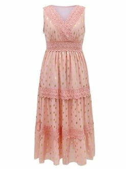 Women's Party Dress Lace Dress Swing Dress Long Dress Maxi Dress White Yellow Pink Sleeveless Polka Dot Lace Summer Spring V Neck Vacation Regular Fit 2023 S M L XL XXL -LIGHTINTHEBOX Shop mbklfv1679637311317