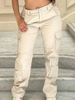 Women's Cargo Pants Chinos Pants Trousers Full Length Cotton Micro-elastic Mid Waist Fashion Streetwear Street Daily Dark-Gray Rice White S M Fall Winter