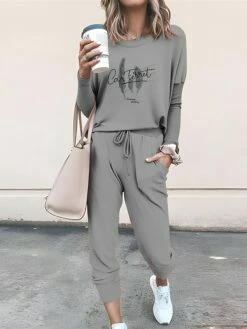 Women's Sweatshirt Tracksuit Pants Sets Yellow Blue Green Graphic Letter Drawstring Print Long Sleeve Outdoor Casual Active Daily Round Neck Regular Fit Fall & Winter