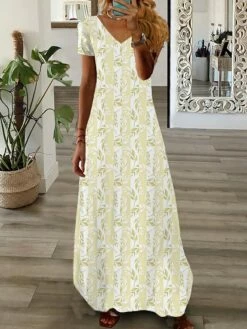 Women's Casual Dress A Line Dress Summer Dress Floral Stripe Split Print V Neck Long Dress Maxi Dress Fashion Streetwear Outdoor Daily Short Sleeve Regular Fit Yellow Pink Blue Summer Spring S M L XL -LIGHTINTHEBOX Shop mdchly1688729766462