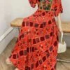 Women's Casual Dress Ethnic Dress Swing Dress Floral Color Block Patchwork Embroidered V Neck Long Dress Maxi Dress Vintage Ethnic Outdoor Street 3/4 Length Sleeve Loose Fit Yellow Red Royal Blue Fall -LIGHTINTHEBOX Shop mdfral1692859124431