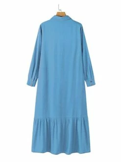 Women's Shirt Dress Casual Dress Maxi Long Dress Outdoor Daily Cotton Fashion Casual Shirt Collar Ruffle Button Long Sleeve Summer Spring Fall 2023 Regular Fit Navy Blue Blue Plain S M L XL XXL -LIGHTINTHEBOX Shop mdrwje1689733366133