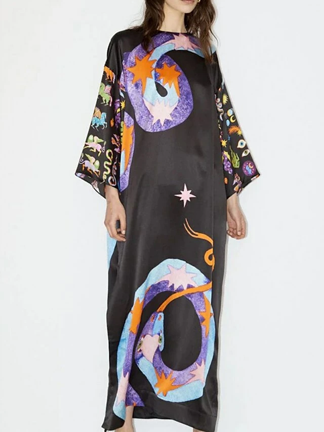 Women's Casual Dress Shift Dress Print Dress Animal Print Print Crew Neck Long Dress Maxi Dress Active Fashion Outdoor Street Long Sleeve Loose Fit Black Purple Fall S M L XL XXL 6 Women's Casual Dress Shift Dress Print Dress Animal Print Print Crew Neck Long Dress Maxi Dress Active Fashion Outdoor Street Long Sleeve Loose Fit Black Purple Fall S M L XL XXL - Image 4