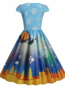 Women's Christmas Swing Dress Vintage DressKnee Length Dress Blue Wine Red Light BlueShort Sleeve Santa Claus Snowman Tree Print Fall Winter Square Neck Vintage Elegant Slim 2022 S M L XL -LIGHTINTHEBOX Shop mecvuz1665475227482