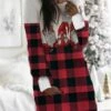 Women's Christmas Hoodie Dress Winter Dress Mini Dress Wine Fuchsia Red Navy Blue Long Sleeve Plaid Elk Tree Pocket Print Winter Fall Hooded Casual Loose Fit 2022 S M L XL XXL 3XL -LIGHTINTHEBOX Shop meiene1666927691615