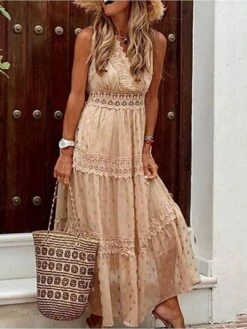 Women's Party Dress Lace Dress Swing Dress Long Dress Maxi Dress White Yellow Pink Sleeveless Polka Dot Lace Summer Spring V Neck Vacation Regular Fit 2023 S M L XL XXL -LIGHTINTHEBOX Shop meweas1627891711845