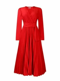 Women's Work Dress Sheath Dress Swing Dress Fashion Winter Dress Office Daily Midi Dress Lace Up Pleated V Neck Long Sleeve Plain Regular Fit Black Yellow Pink Fall Winter S M L XL XXL -LIGHTINTHEBOX Shop mfokrb1695027369140