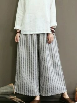 Women's Wide Leg Chinos Gauchos Pants Trousers Full Length Cotton And Linen Pocket Baggy Micro-elastic Mid Waist Vintage Fashion Casual Daily Black White M L Summer Fall -LIGHTINTHEBOX Shop mhsovh1689924793891