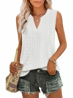 Women's Tank Top Black White Yellow Plain Cut Out Sleeveless Casual Basic V Neck Regular Fit -LIGHTINTHEBOX Shop mifhdn1681988808986