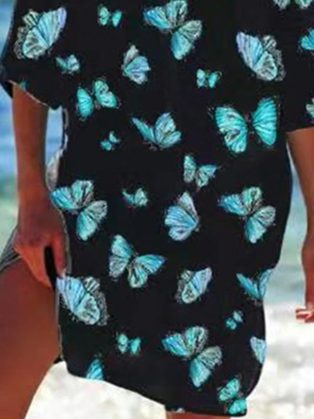 Women's Shirt Dress Beach Dress Beach Wear Mini Dress Button Pocket Fashion Casual Butterfly Turndown 3/4 Length Sleeve Loose Fit Outdoor Daily Black Green 2023 Spring Summer S M L XL 8 Women's Shirt Dress Beach Dress Beach Wear Mini Dress Button Pocket Fashion Casual Butterfly Turndown 3/4 Length Sleeve Loose Fit Outdoor Daily Black Green 2023 Spring Summer S M L XL - Image 6