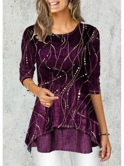 Women's Blouse Wine Blue Purple Graphic Print 3/4 Length Sleeve Daily Going Out Weekend Casual Crew Neck Regular Fit Fall Winter 21 Women's Blouse Wine Blue Purple Graphic Print 3/4 Length Sleeve Daily Going Out Weekend Casual Crew Neck Regular Fit Fall Winter -LIGHTINTHEBOX Shop miwgzm1672279598647