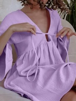 Women's Casual Dress Cotton Dress Swing Dress Mini Dress Cotton Fashion Modern Outdoor Daily Holiday V Neck Lace Up Ruched 3/4 Length Sleeve Fall Winter Autumn 2023 Loose Fit Light Green Blue Purple 28 Women's Casual Dress Cotton Dress Swing Dress Mini Dress Cotton Fashion Modern Outdoor Daily Holiday V Neck Lace Up Ruched 3/4 Length Sleeve Fall Winter Autumn 2023 Loose Fit Light Green Blue Purple -LIGHTINTHEBOX Shop miwisc1692961107434