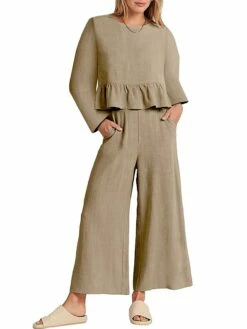 Women's Shirt Pants Sets Black Army Green Red Solid Color Ruffle Long Sleeve Casual Holiday Basic Round Neck Regular Fit Spring &Fall 15 Women's Shirt Pants Sets Black Army Green Red Solid Color Ruffle Long Sleeve Casual Holiday Basic Round Neck Regular Fit Spring &Fall -LIGHTINTHEBOX Shop mjclgl1693915150716