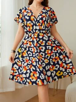 Women‘s Plus Size Curve Casual Sweater Dress Floral Sweater Dress Floral Midi Sweater Dress Short Sleeve Print V Neck Fashion Daily Blue Spring Summer XL XXL 3XL 4XL -LIGHTINTHEBOX Shop mjetii1676457753941